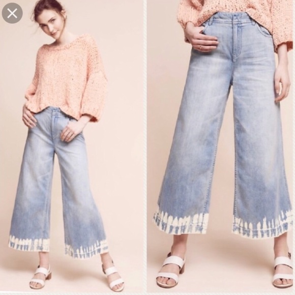 Anthropologie Denim - Anthropologie Bleached Hem Wide Leg Denim Jeans 27